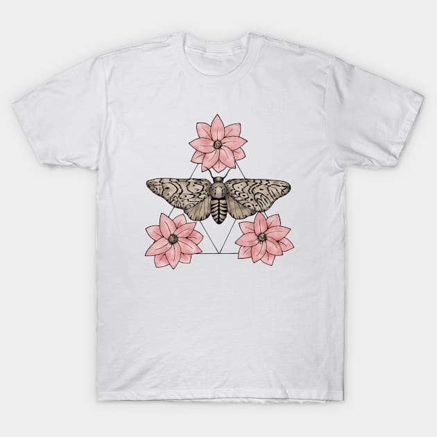 Moth and Flowers T-Shirt by fyrrewolf